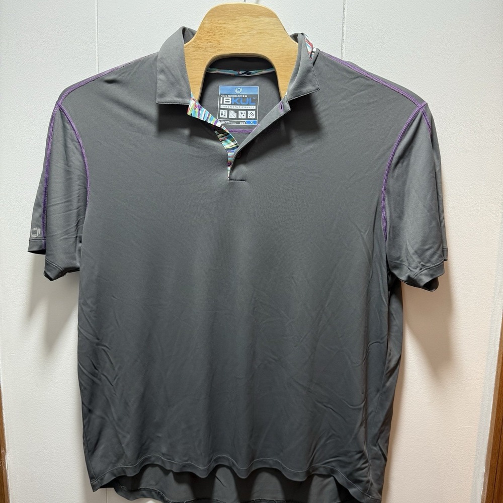 IBKUL Short Sleeve Performance Polo Shirt Men's Size XL Stretch Gray